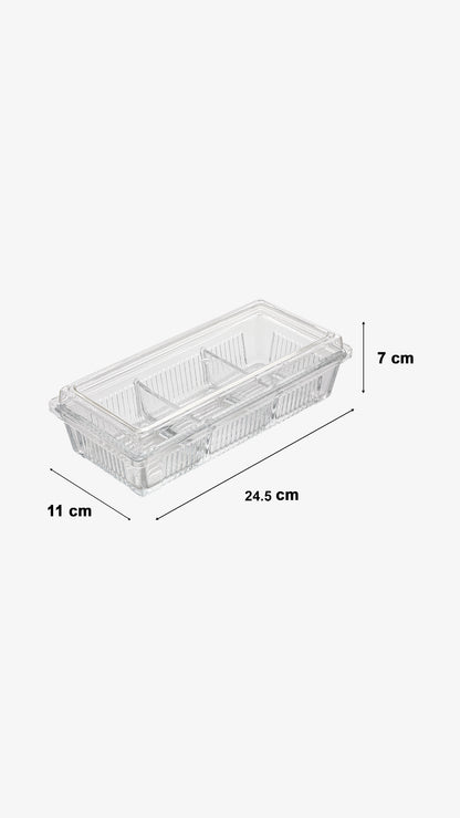 Divided snack tray with acrylic lid