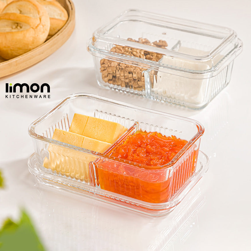 DIVIDED SNACK TRAY WITH ACRYLIC LID