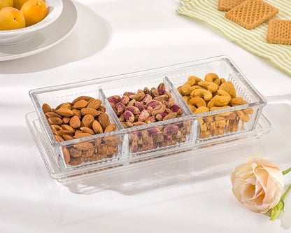 DIVIDED SNACK TRAY WITH ACRYLIC LID