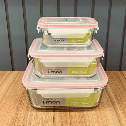 Limon Glass Container 3-Pcs Set (Rectangle)