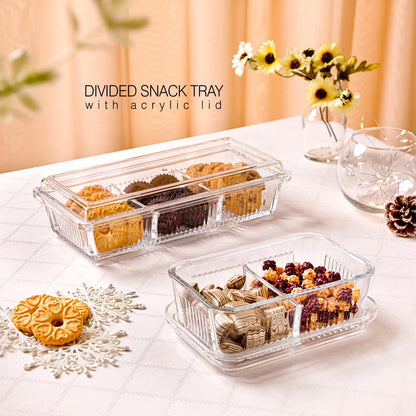 DIVIDED SNACK TRAY WITH ACRYLIC LID