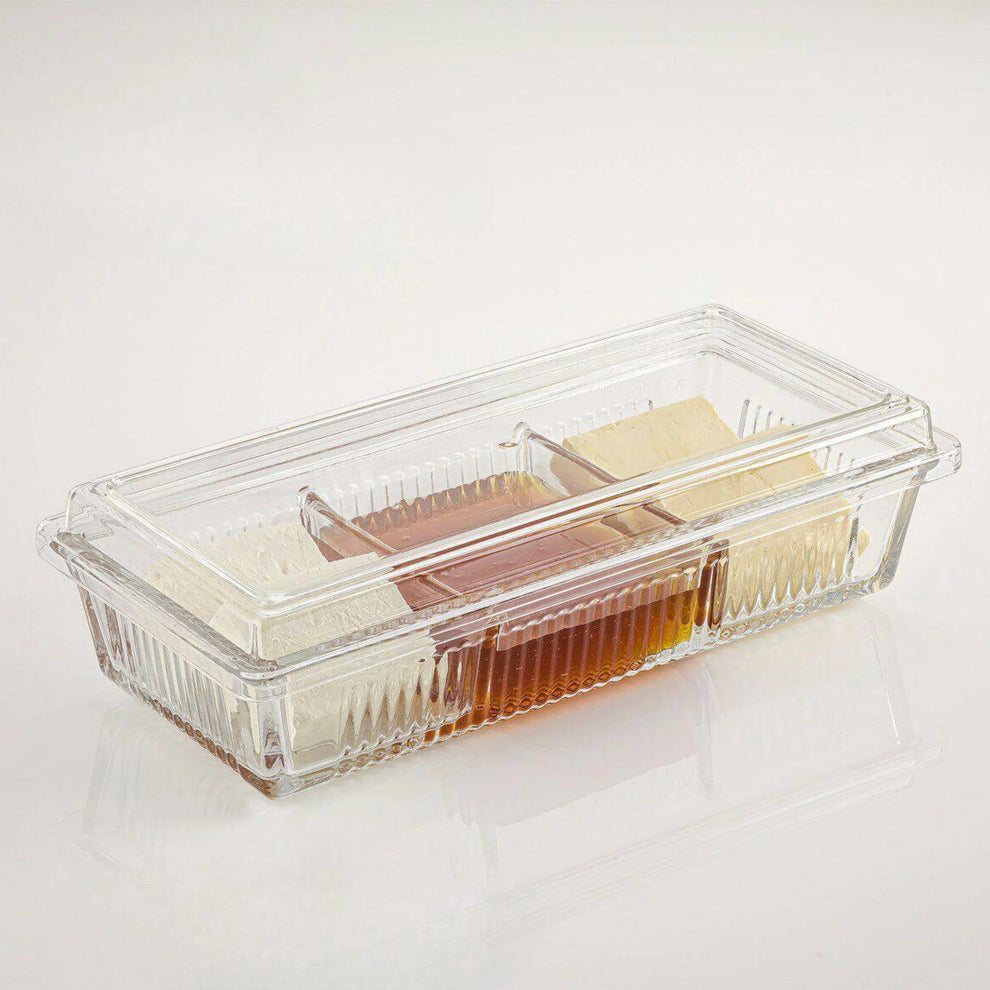 Divided snack tray with acrylic lid