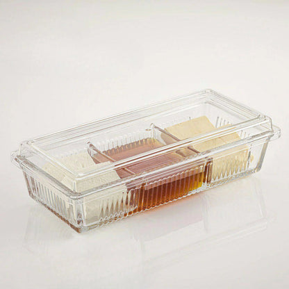 Divided snack tray with acrylic lid