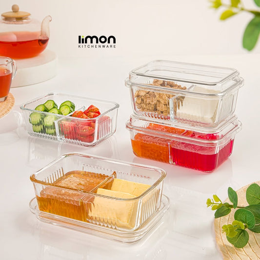 DIVIDED SNACK TRAY WITH ACRYLIC LID