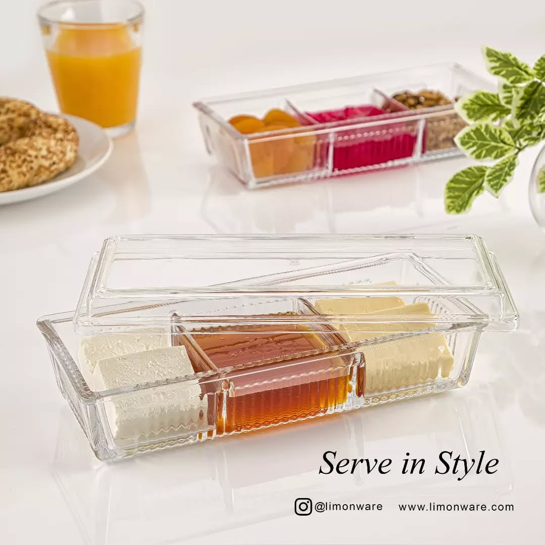 DIVIDED SNACK TRAY WITH ACRYLIC LID