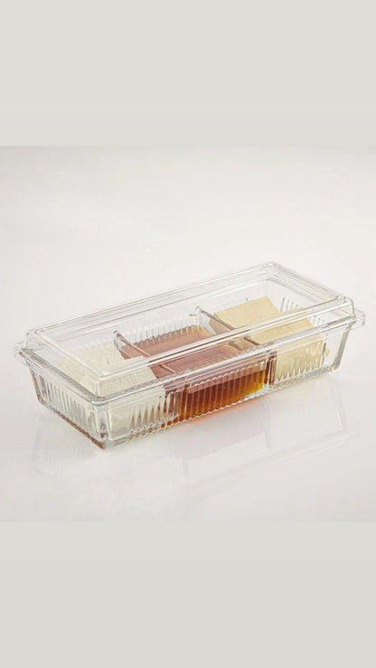 Divided snack tray with acrylic lid