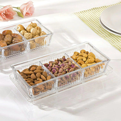 Divided snack tray with acrylic lid