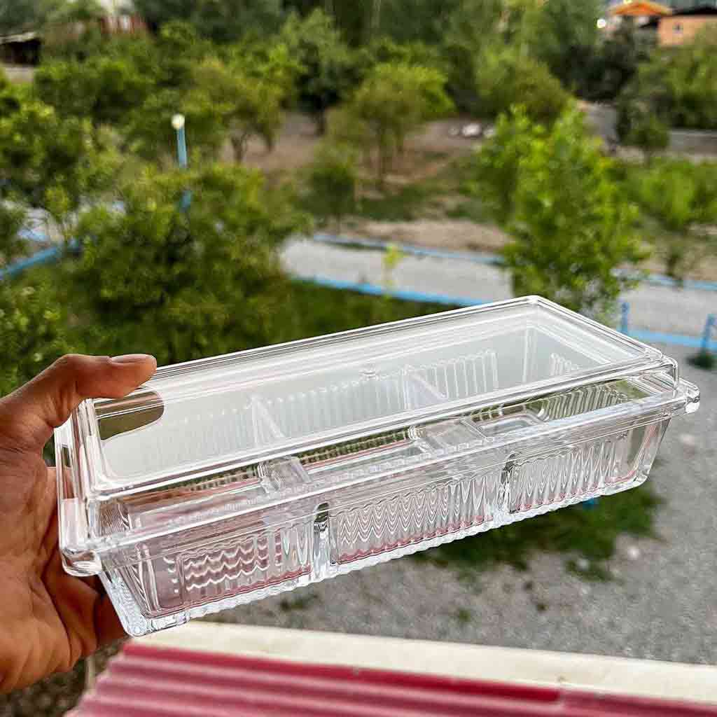 Divided snack tray with acrylic lid