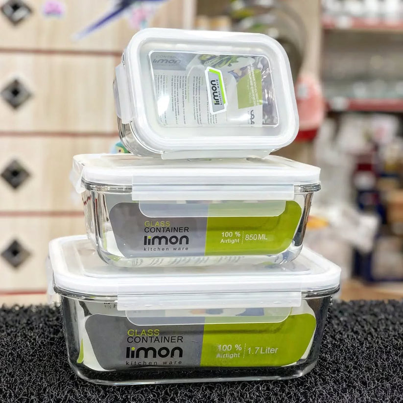 Limon Glass Container 3-Pcs Set (Rectangle)