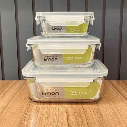 Limon Glass Container 3-Pcs Set (Rectangle)